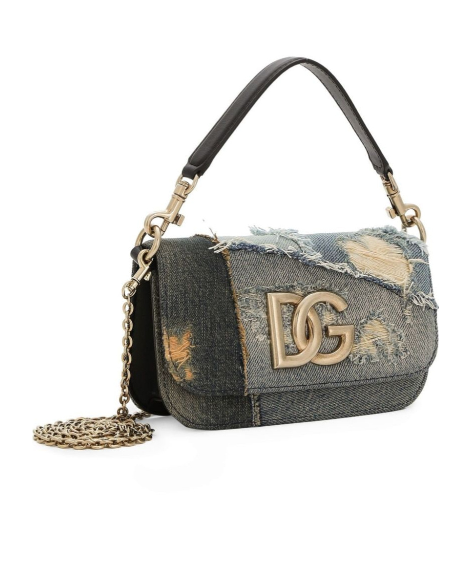 Dolce & Gabbana Logo Plaque Patchwork Denim Cross Body Bag In Gray