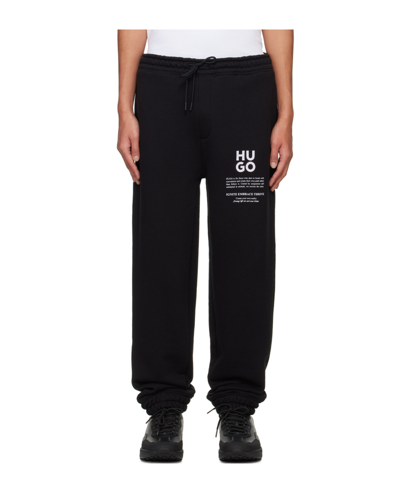HUGO BOSS LOGO AND SLOGANS PRINT TRACK PANTS