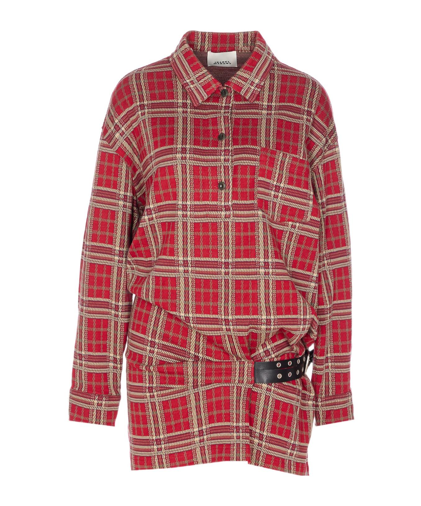 Isabel Marant Tartan Dress With Side Belt And Pockets In Red