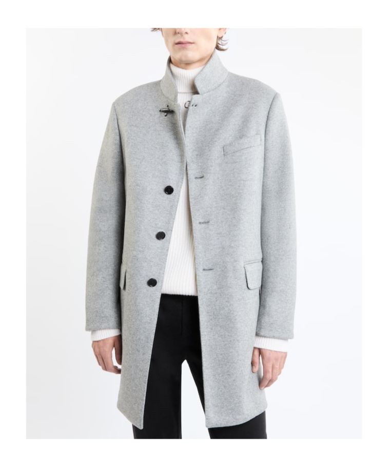 Fay Light Grey Yarn-dyed Wool Blend Fabric Coat In White