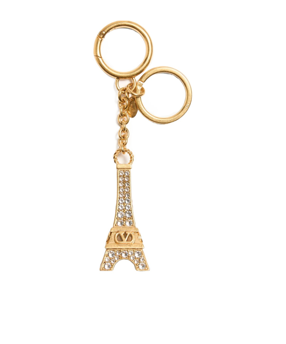 Valentino Vlogo Siganture Eiffel Tower Charm Keyring In Gold