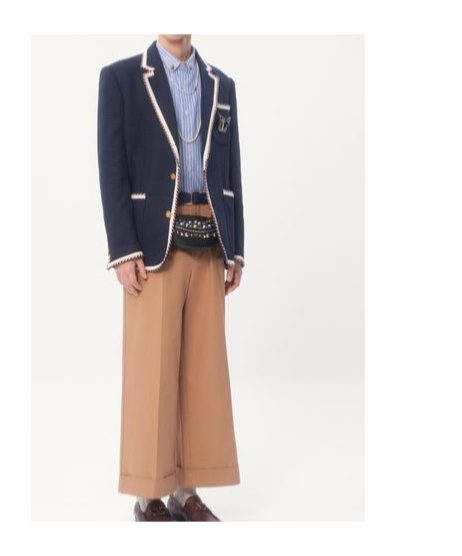 Valentino Blue Jersey Blazer With Torchon Piping In Black