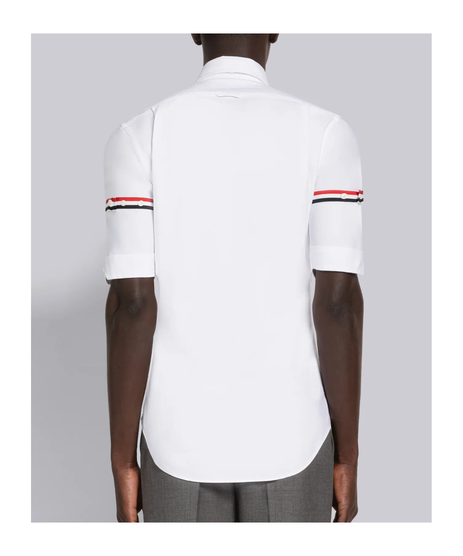 Thom Browne Stripe Armband Short Sleeve Oxford Shirt In White