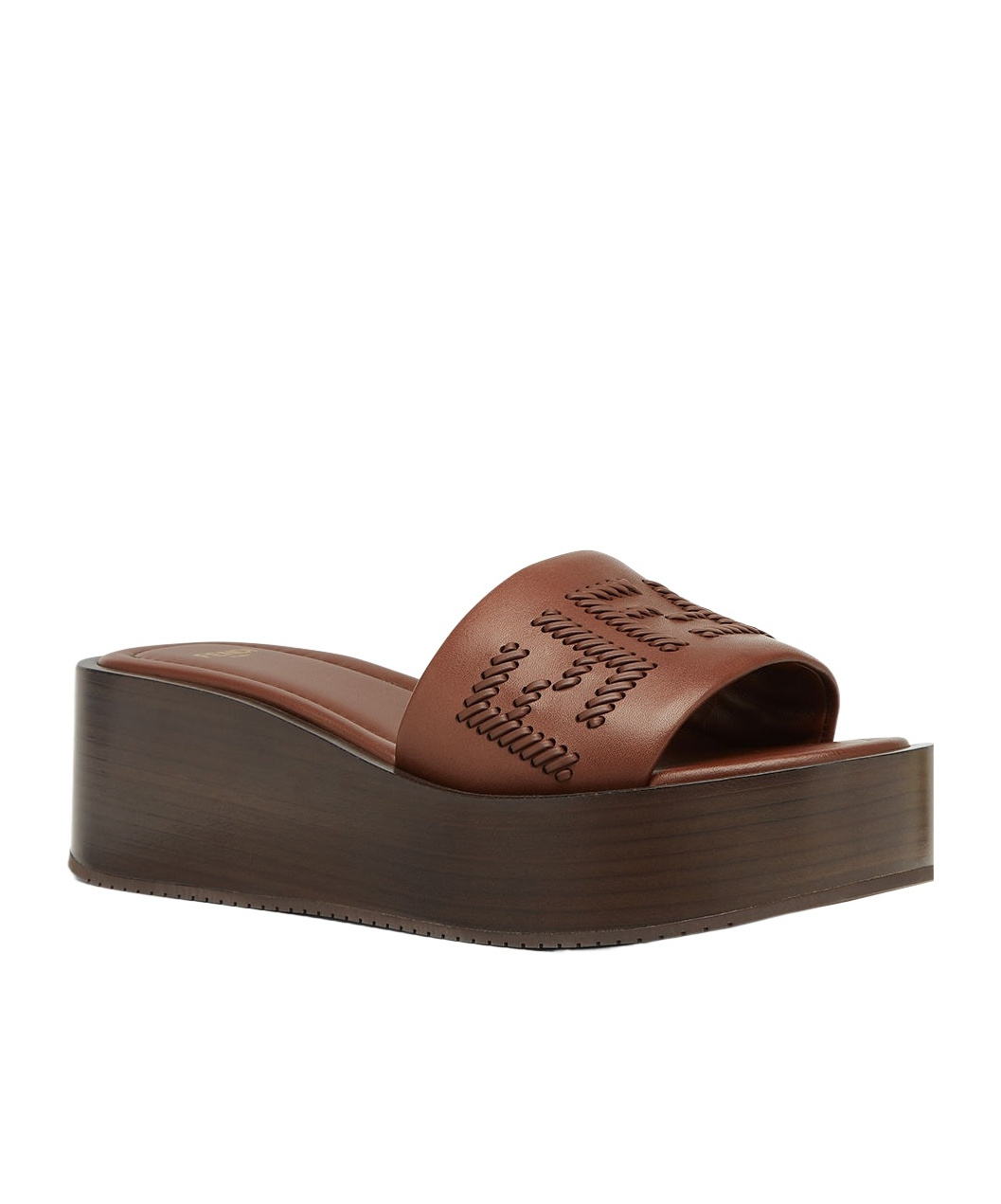 Fendi Embroidered Detail Platform Slides In Green