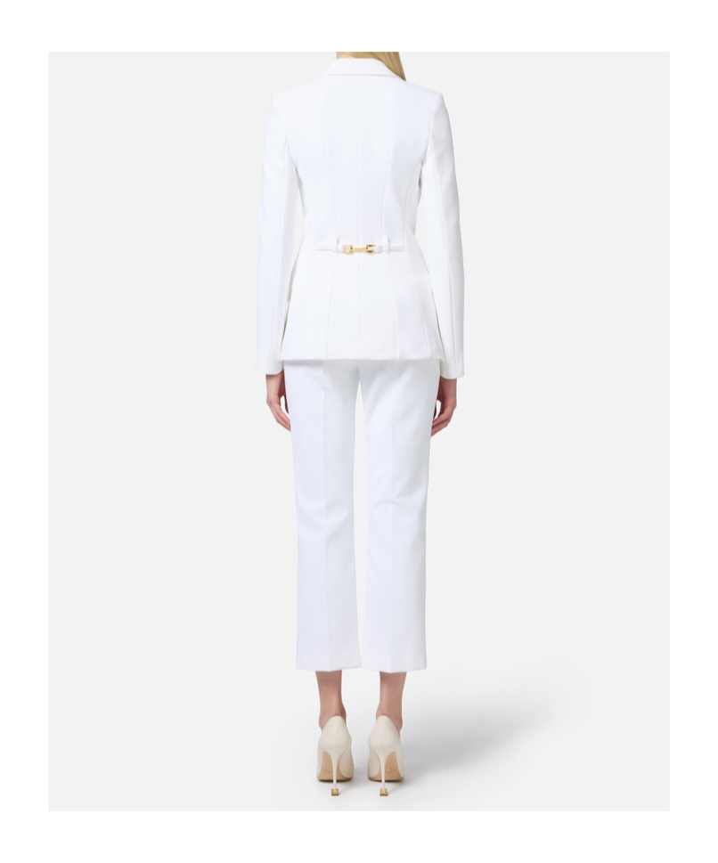 Elisabetta Franchi Cropped White Suit With Classic Blazer And Jewel Button In White