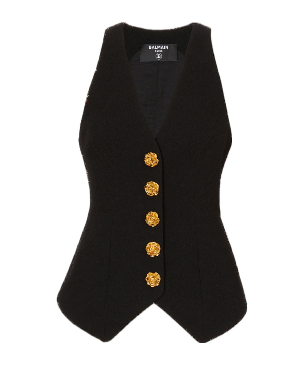 BALMAIN ROSE-BUTTON VIRGIN WOOL WAISTCOAT 