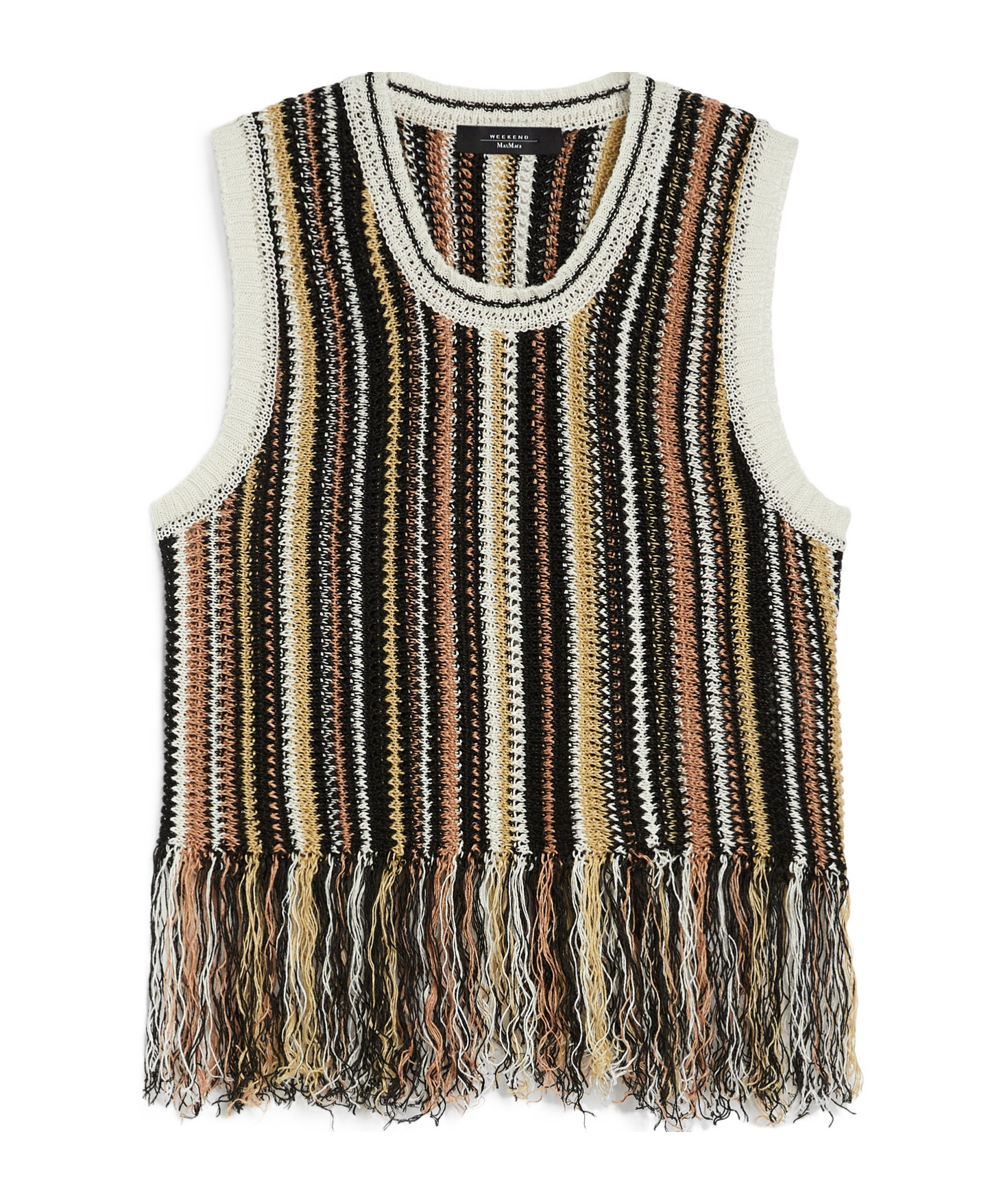 Shop Weekend Max Mara Linen Top With Fringes In Black