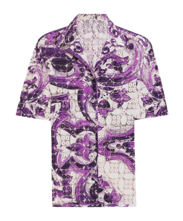 Dolce & Gabbana Crochet Majolica Print Shirt In Purple