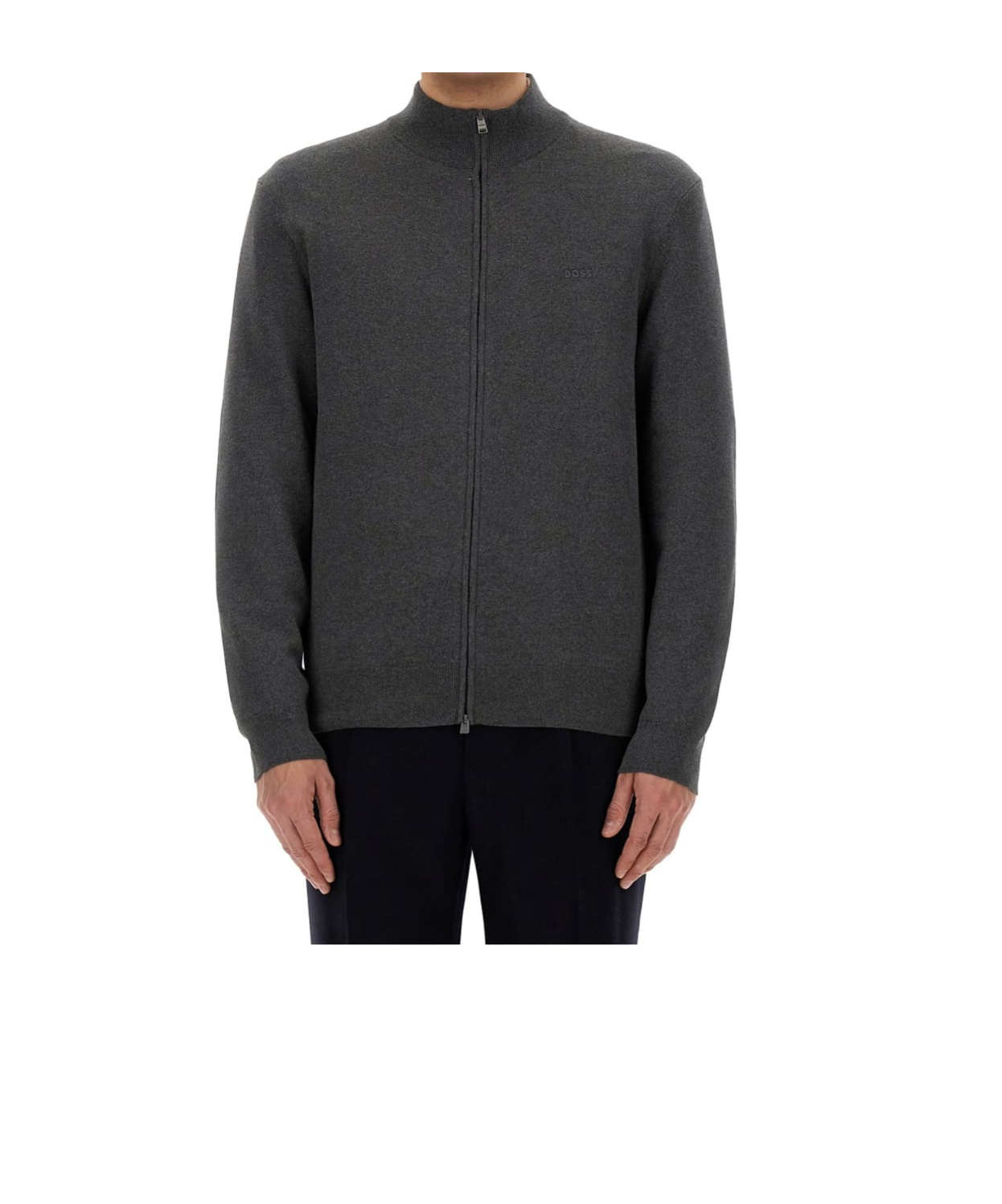 Hugo Boss Zip Cotton Cardigan In Gray