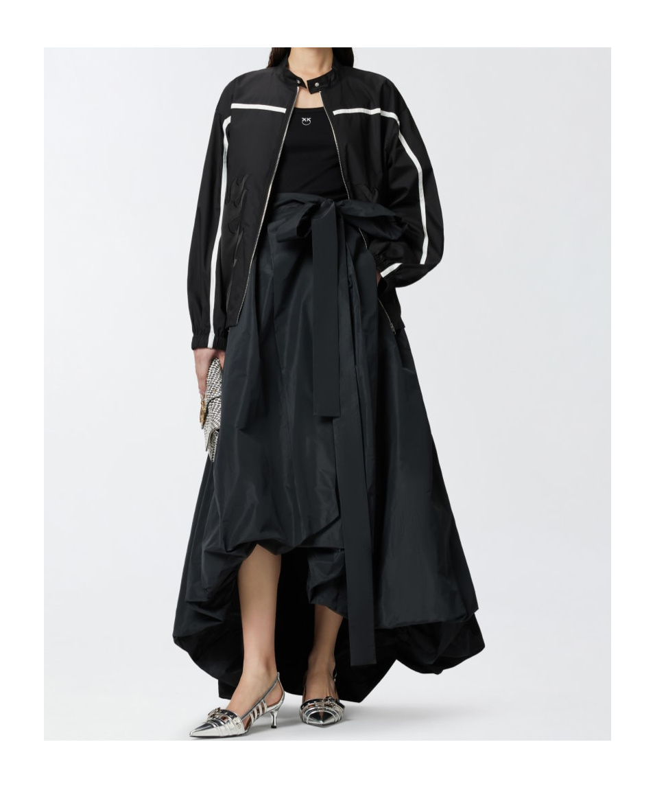 Pinko Bow-detailed Wide Taffeta Skirt In Black