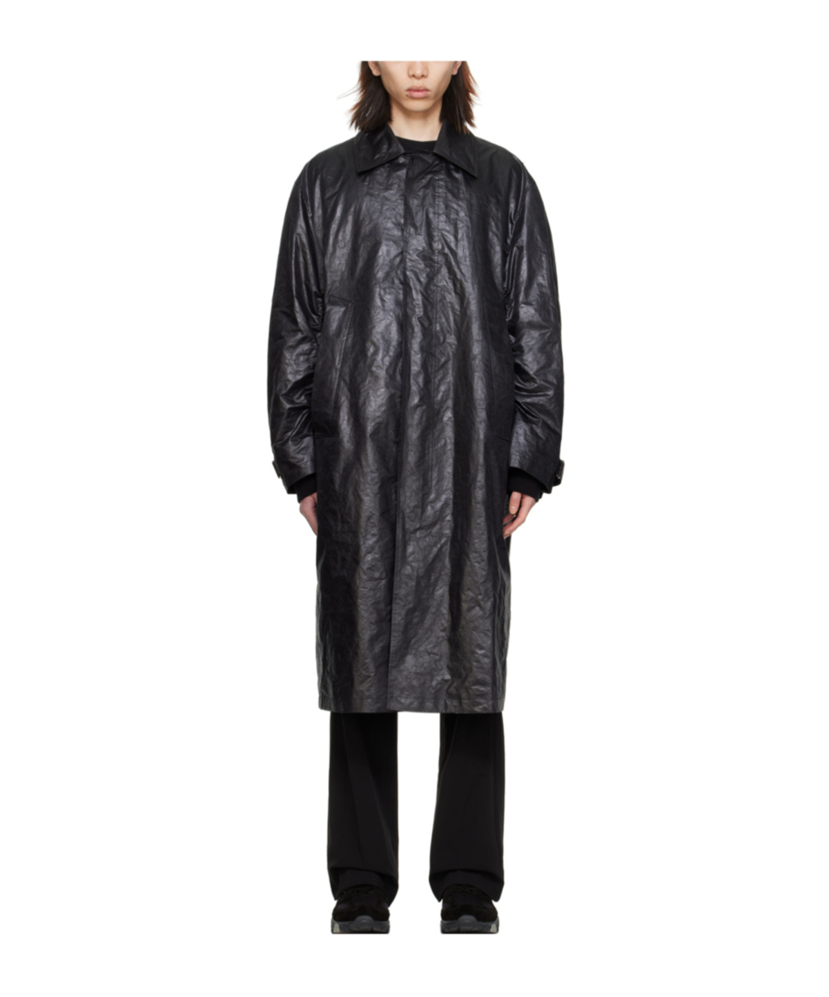 Wooyoungmi Pleated Lapel Coat In Black