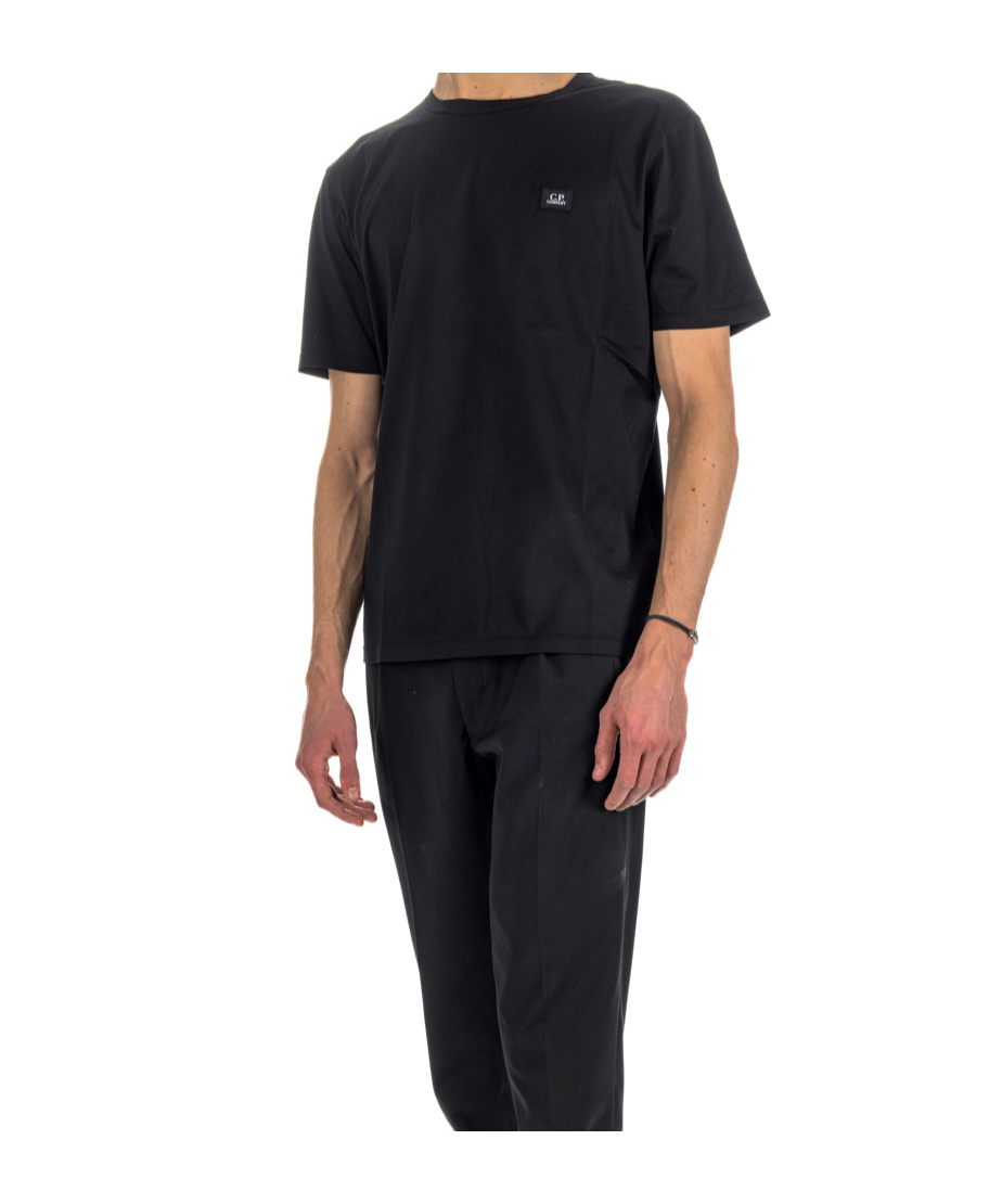 C.p. Company Blue T-shirt With Logo Printed On The Front In Black