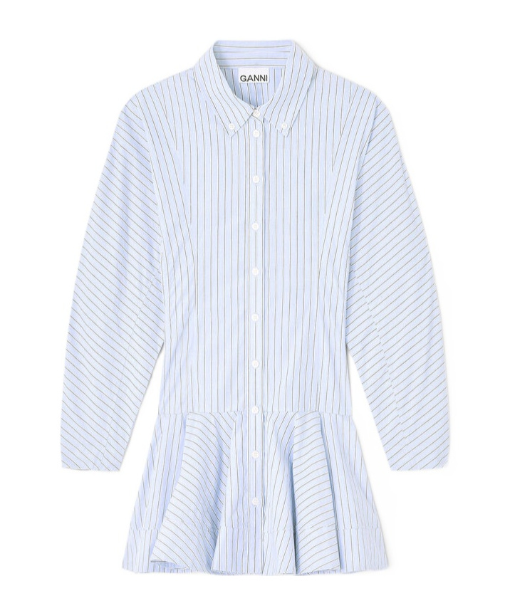 Ganni Striped Cotton Shirt Dress In Blue
