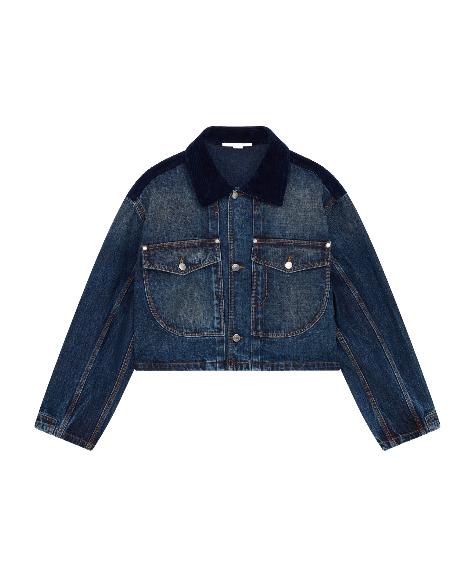 Shop Stella Mccartney Corduroy Panelled Buttoned Denim Jacket In Blue