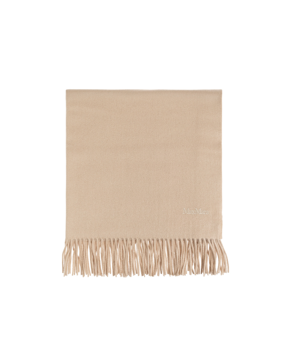 Max Mara Logo Embroidered Fringed Edge Scarf In Nude