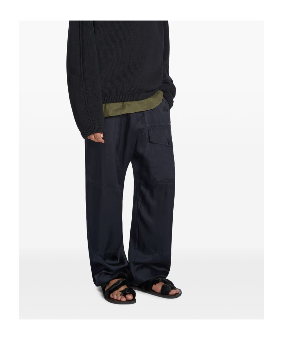 Dries Van Noten Wide Leg Wool Pant With Elastic Waistband In Black