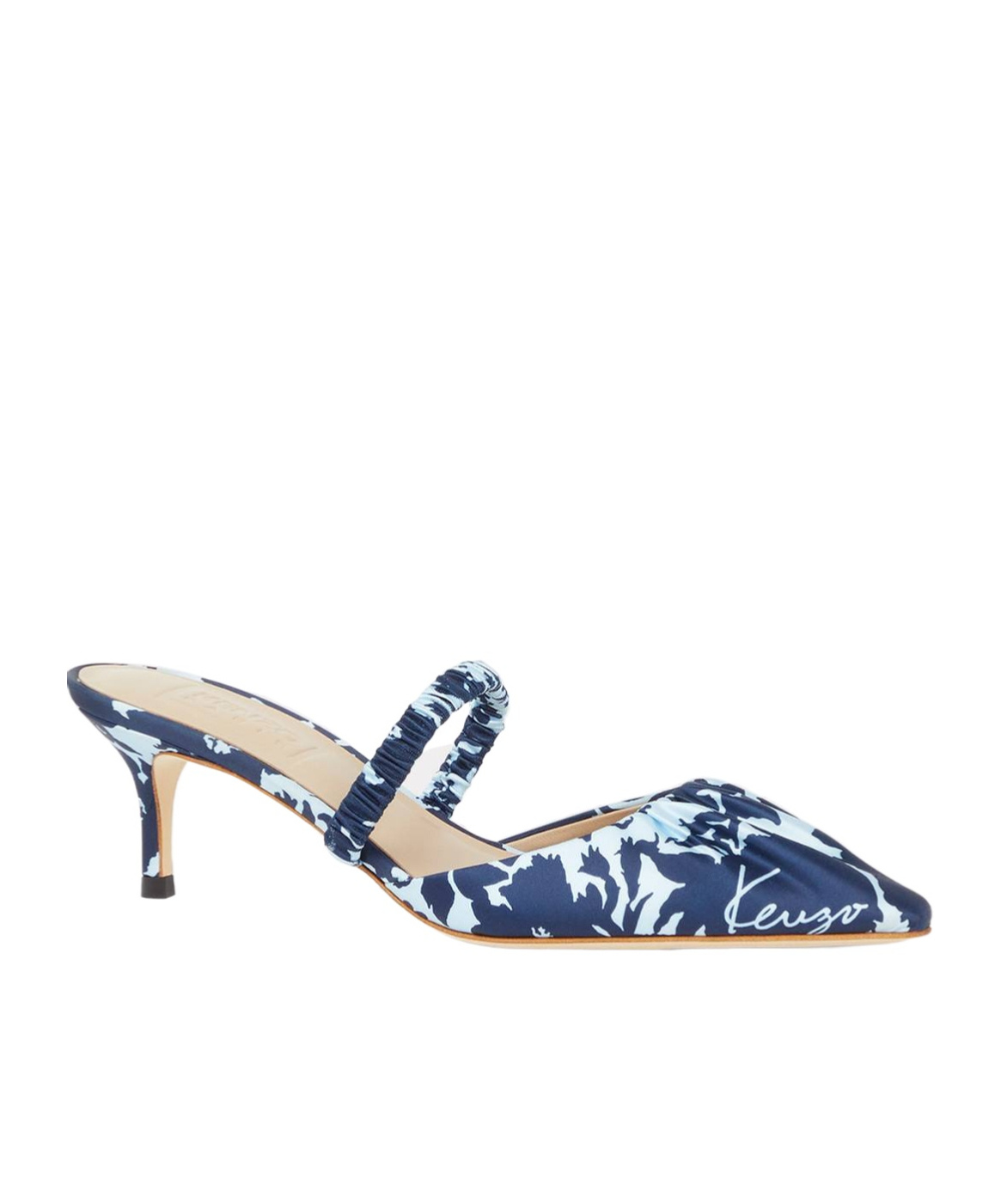 Kenzo Signature Flower Camo Print Kitten Heel Mules In Blue