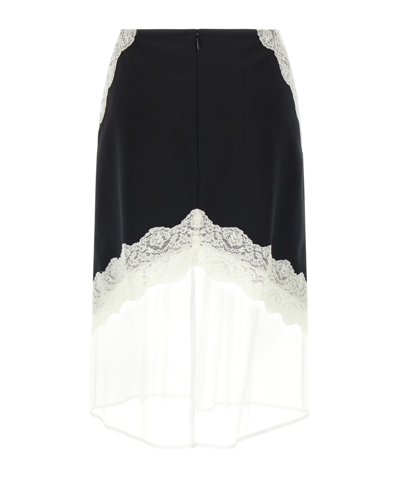 Jil Sander Asymmetric Lace Wool Skirt With Sheer Overlay In Multi