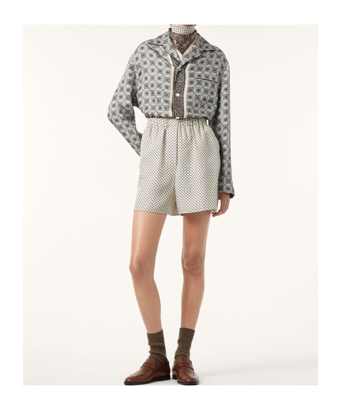 Loro Piana Lian Printed Silk Twill Shirt In Gray