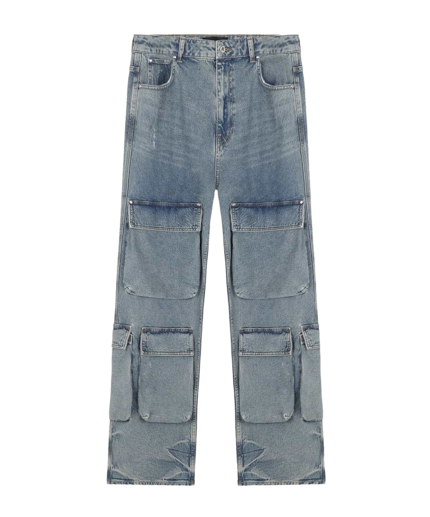 Represent R3ca Logo Embroidered Straight Leg Cargo Jeans In Gray
