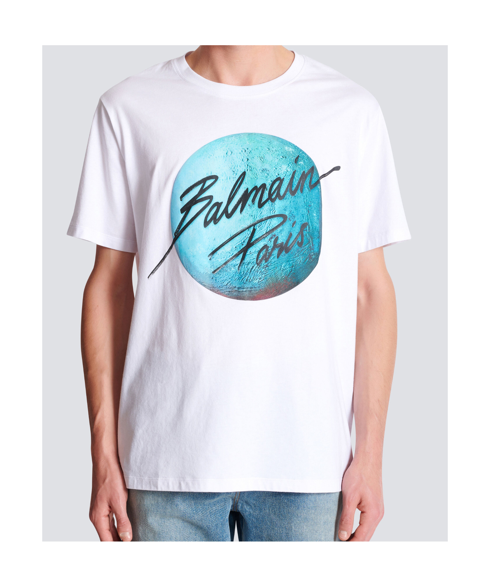 Shop Balmain Printed Paris Logo And Planet T-shirt In White