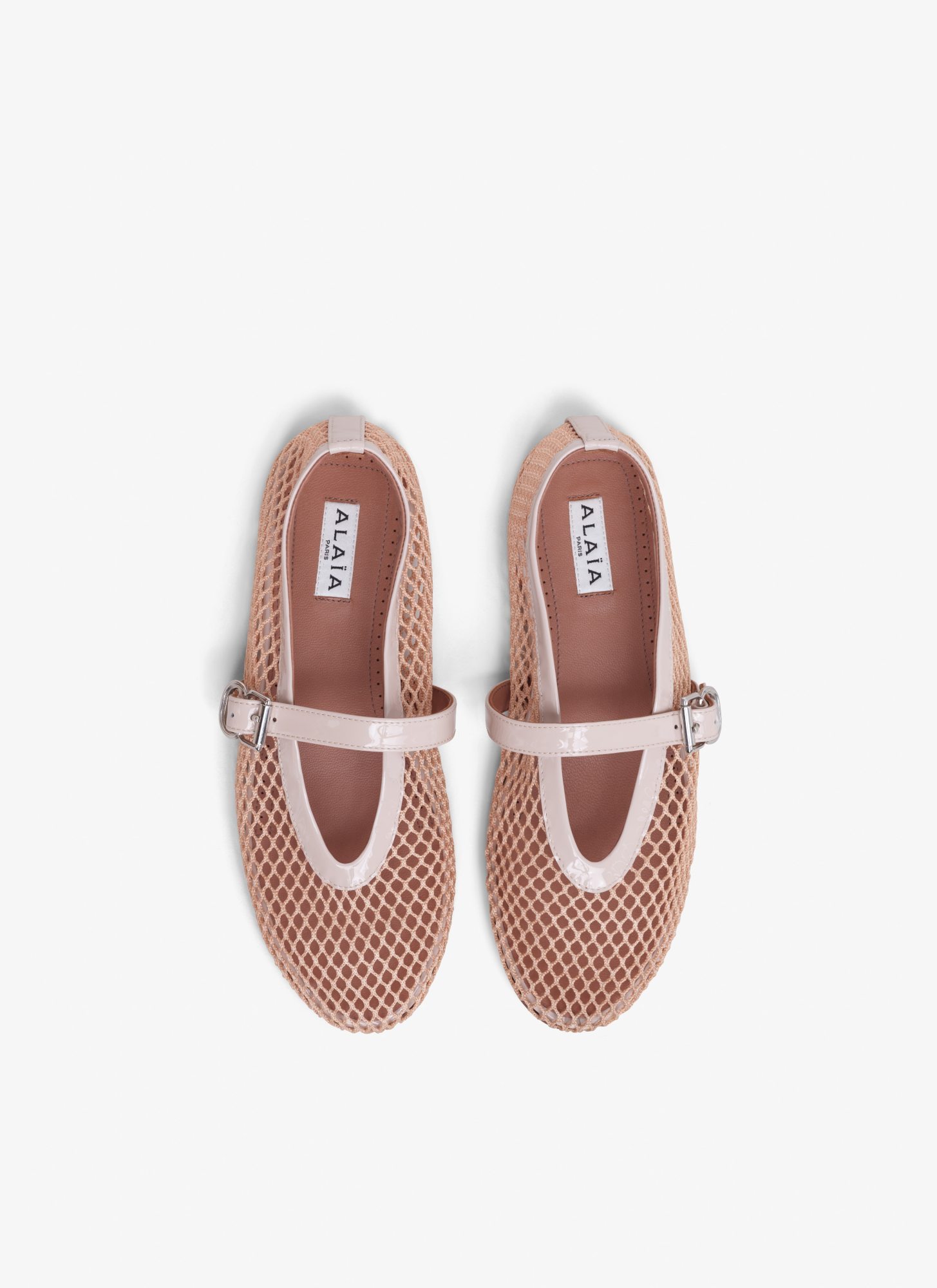 Shop Alaïa Fishnet Ballerina Shoes In Nude