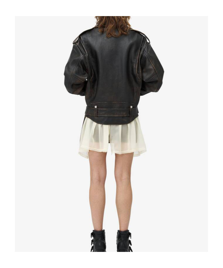 Alexander Mcqueen Oversized Antiqued Leather Biker Jacket In Black