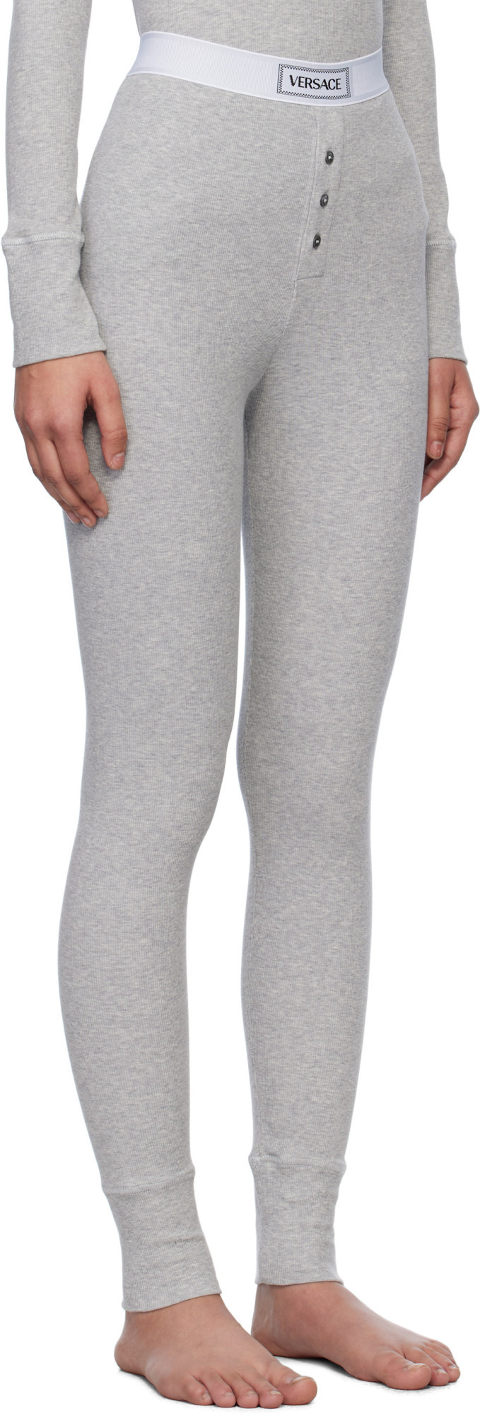 Versace Gray 90s Vintage Logo Ribbed Leggings In Gray