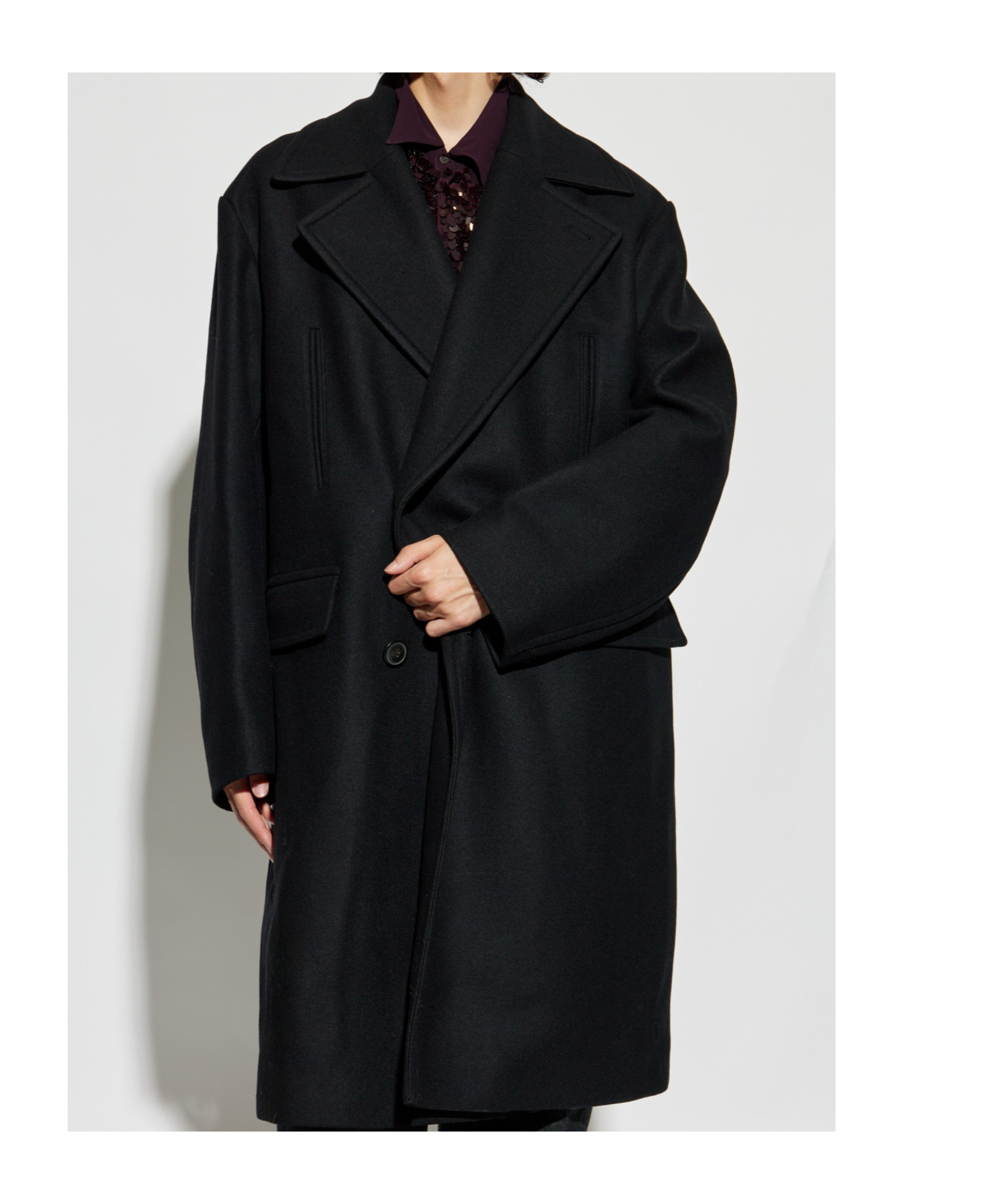 Dries Van Noten Racos 2216 M.w. Wool Double Breasted Coat In Black