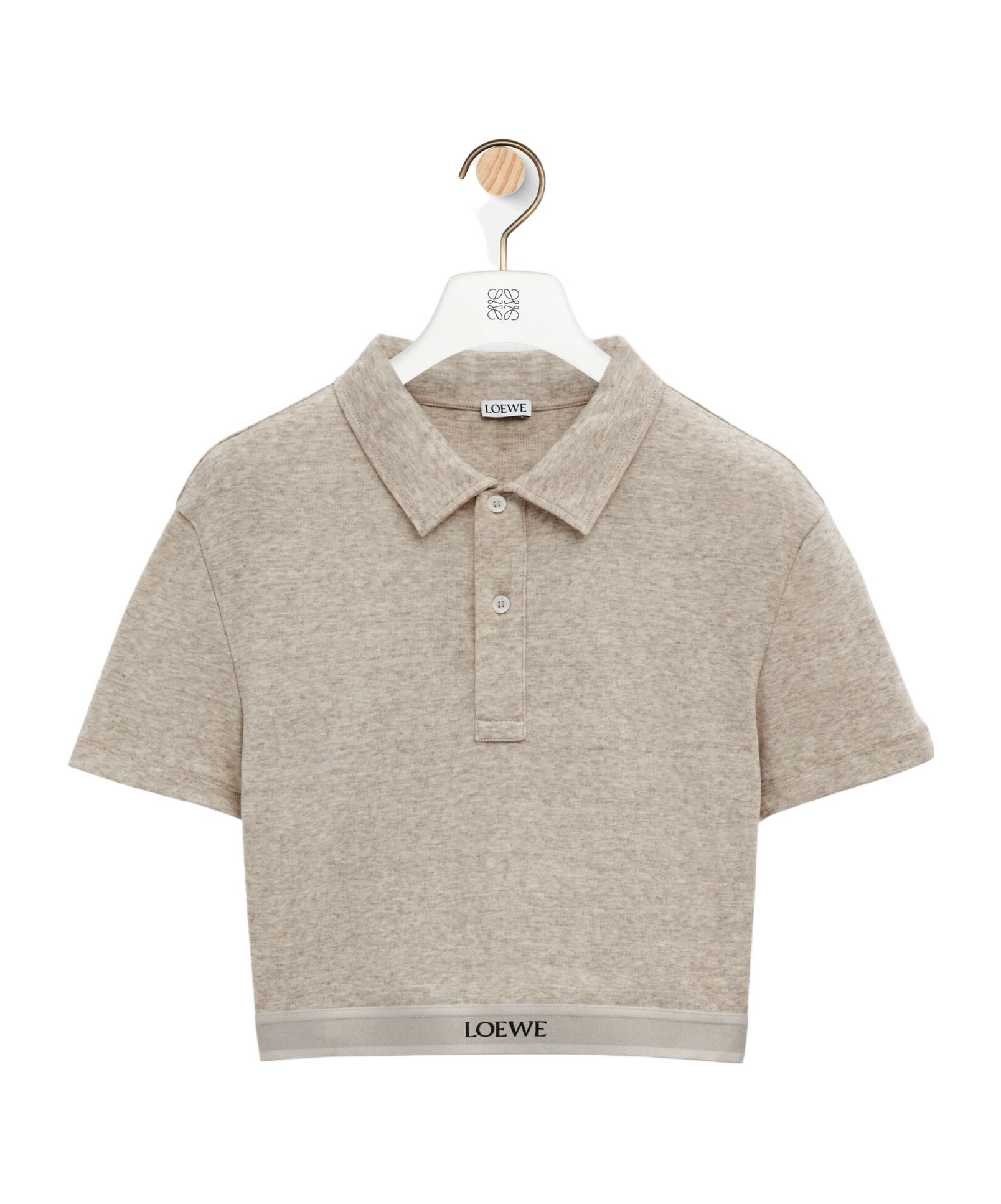 Shop Loewe Cropped Polo In Cotton And Wool In Nude