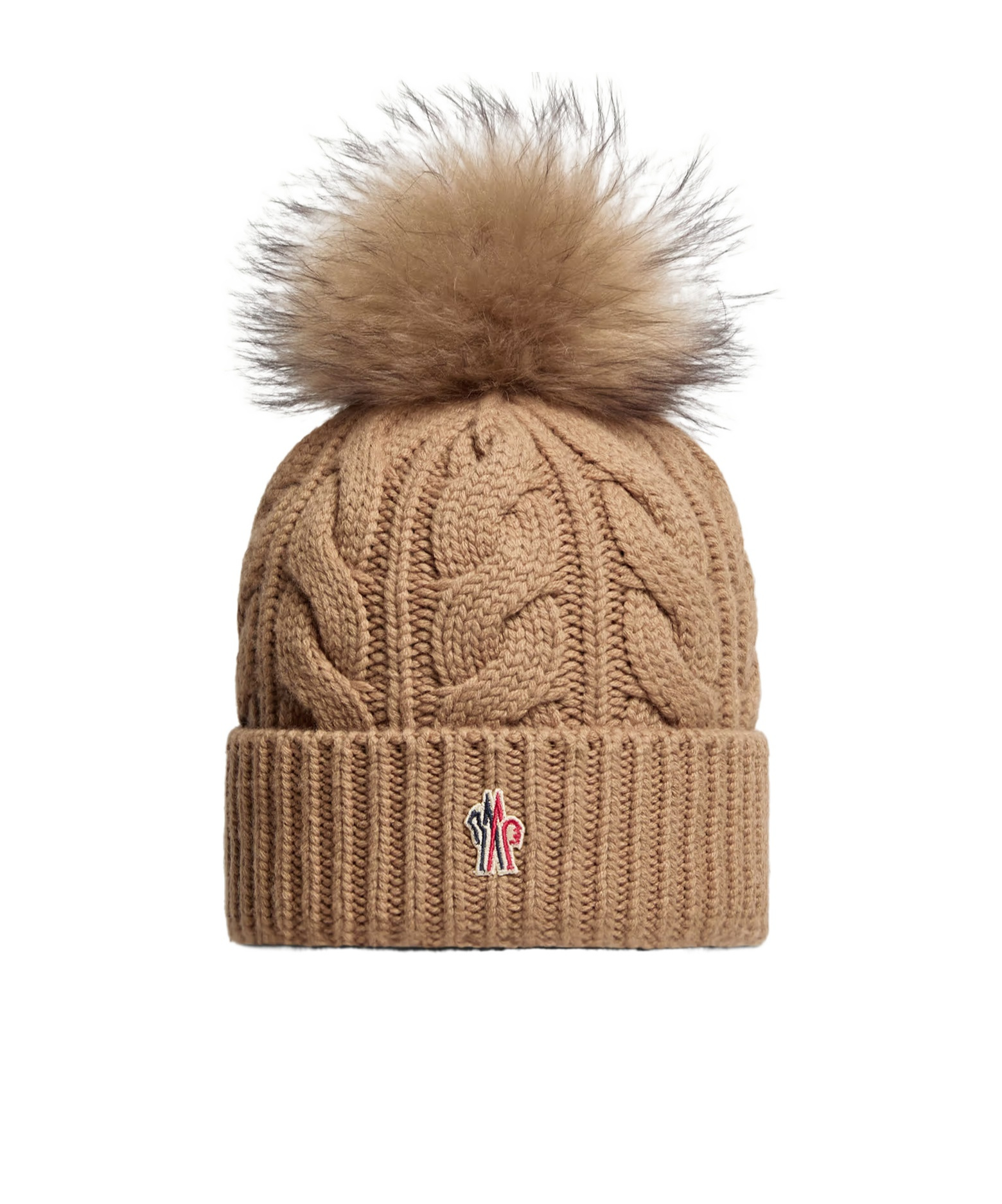 Moncler Grenoble Pompon Braided Beanie In Brown