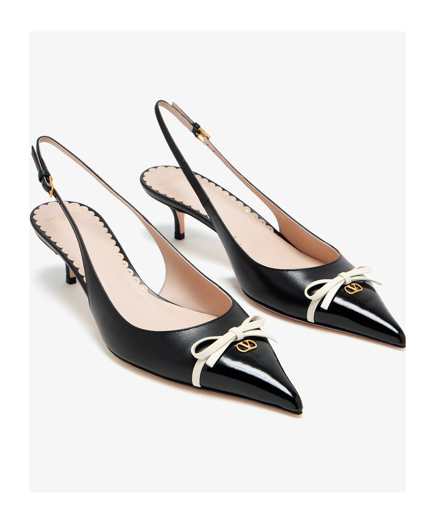 Valentino Garavani Bepointy Slingback Pump In Patent Leather And Kidskin 45mm Woman Black/ivory 38.5 In Black