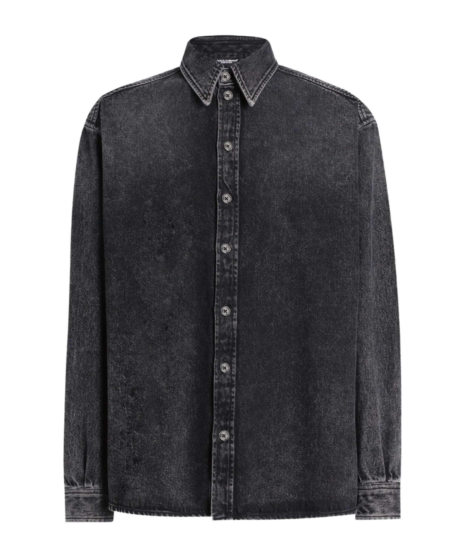 Dolce & Gabbana Denim Texture Long Sleeves Point Collar Shirt In Black