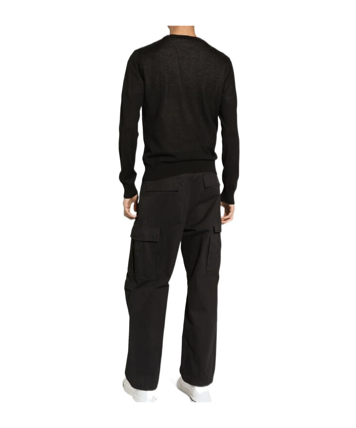 Dolce & Gabbana Cashmere Round-neck Sweater With Dg Embroidery In Black