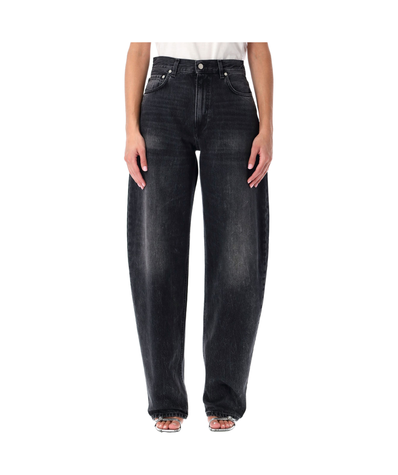 Haikure Tapered Balloon Jeans Contrast Stitching In Black
