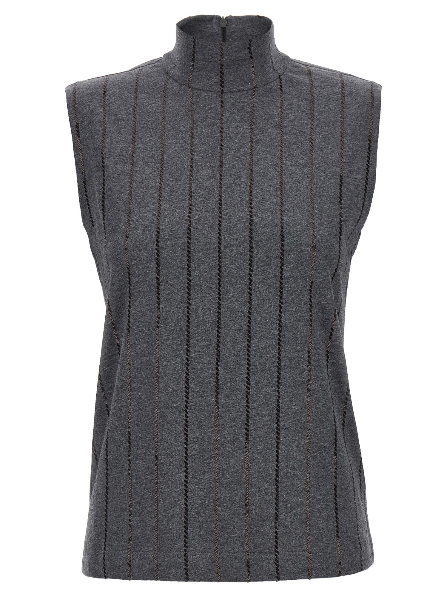 Brunello Cucinelli Sequin High Neck Sleeveless Top With Vertical Stripes In Black