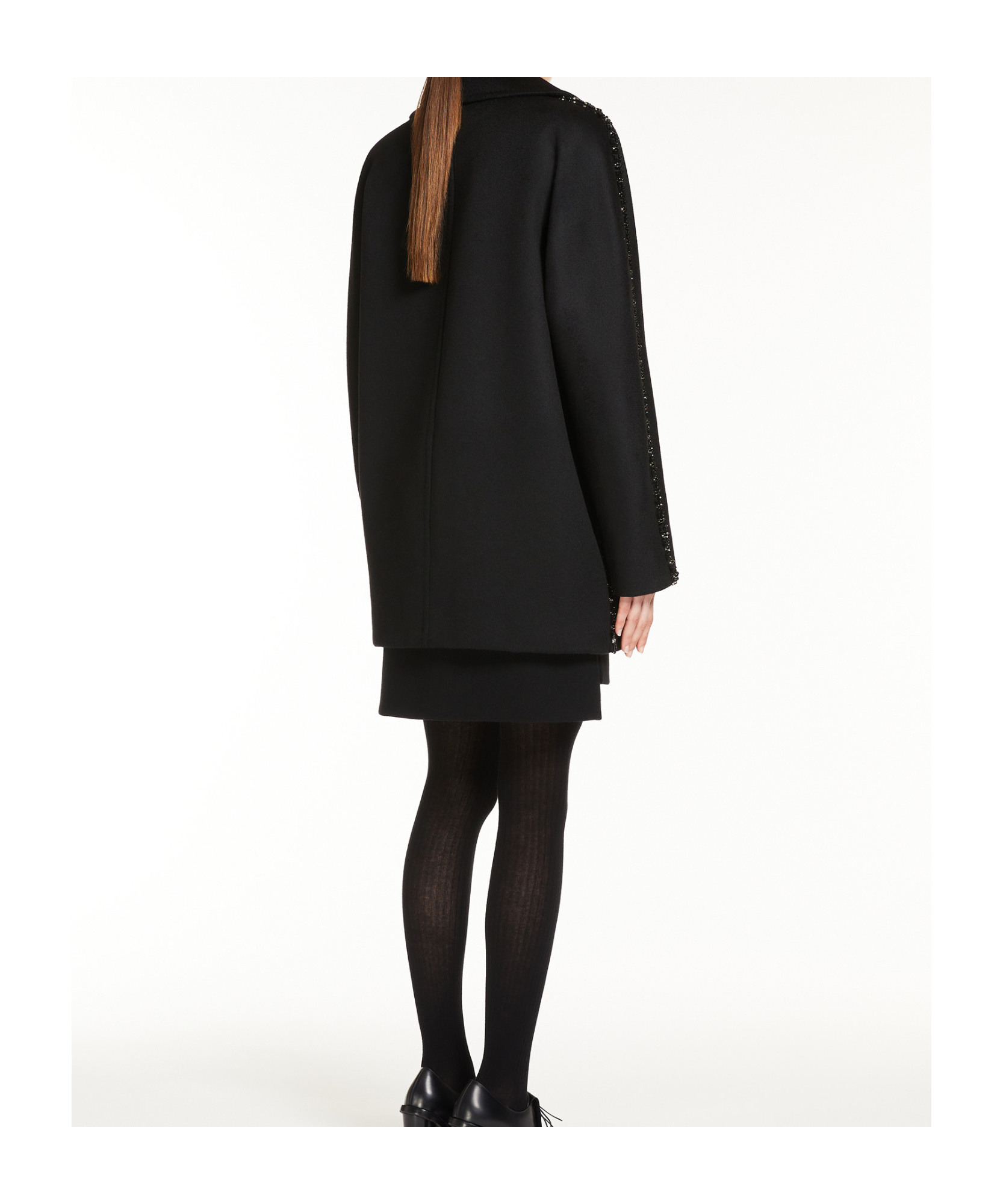 Max Mara Luxe Wool Coat Crystal Embellishment In Black