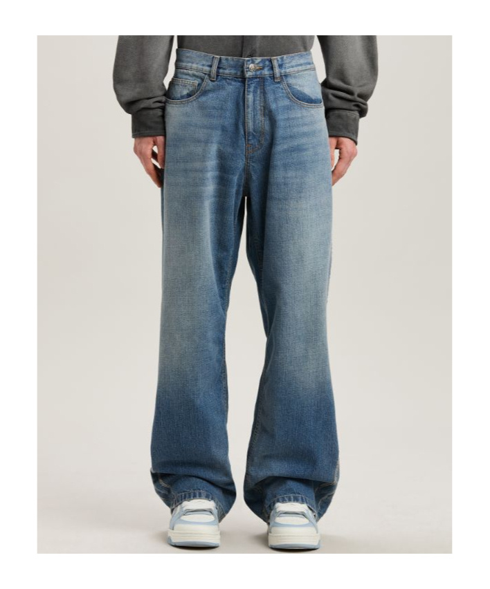 Palm Angels Curved Logo Loose 5 Pockets Light Blue - In Blue