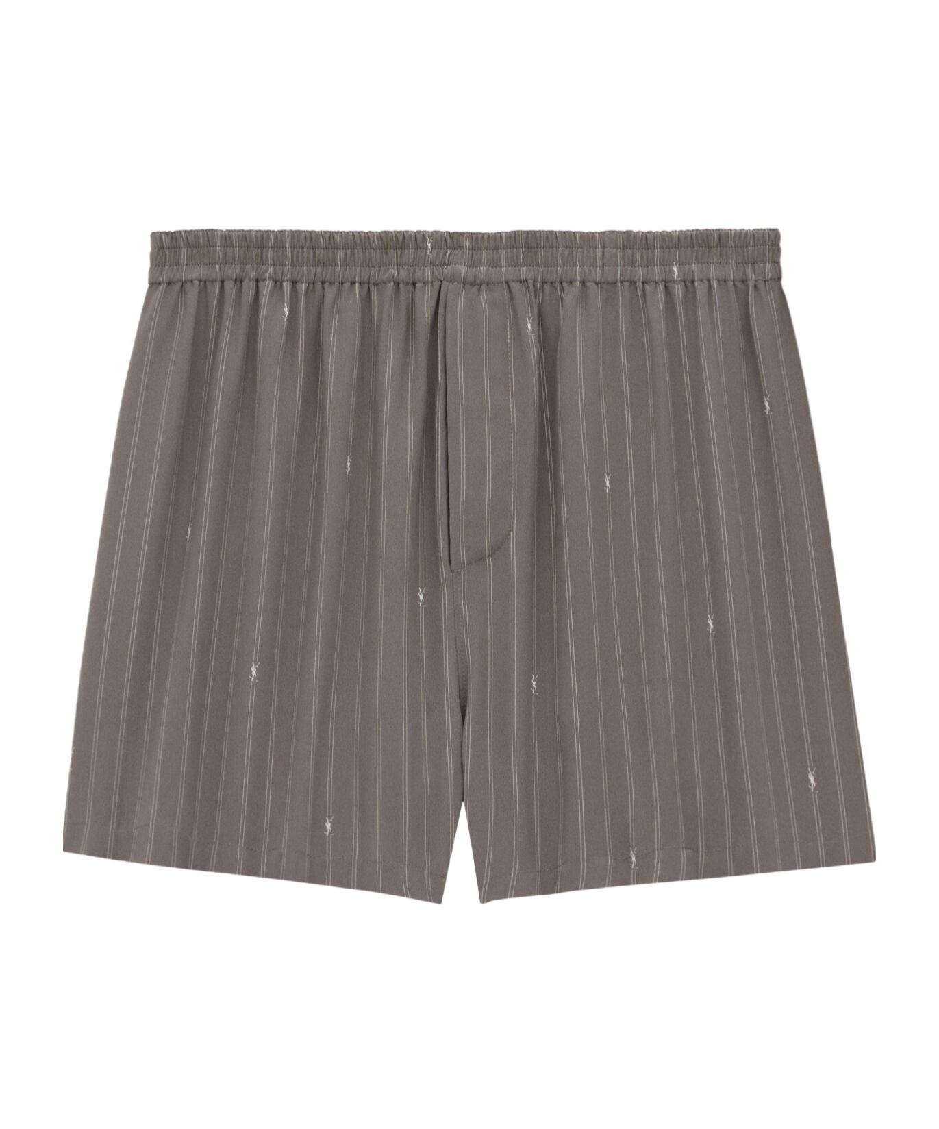 Saint Laurent Striped Crepe Chine Shorts In Gray