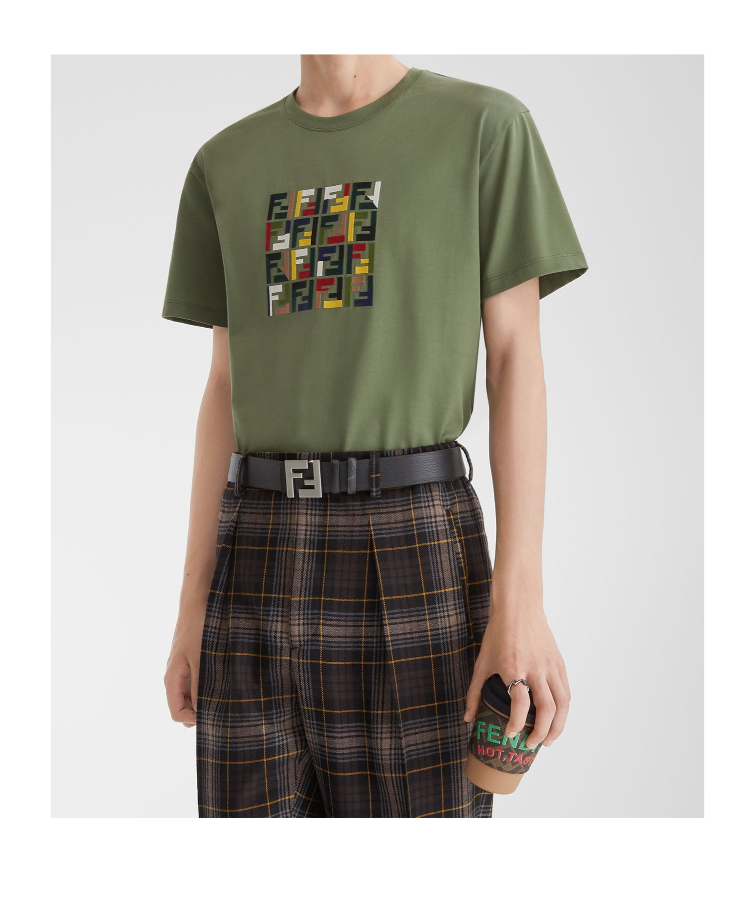 Fendi Crew Neck Cotton T-shirt With Graphic Print In Green
