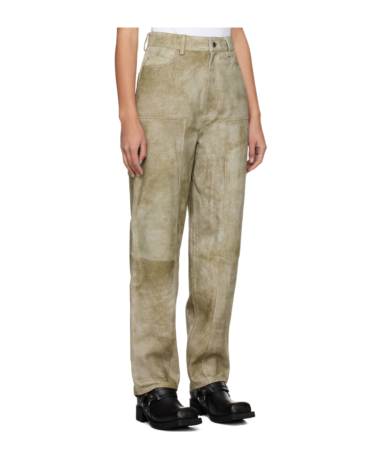 Remain Birger Christensen Relaxed-fit Leather Casual Pants In Green