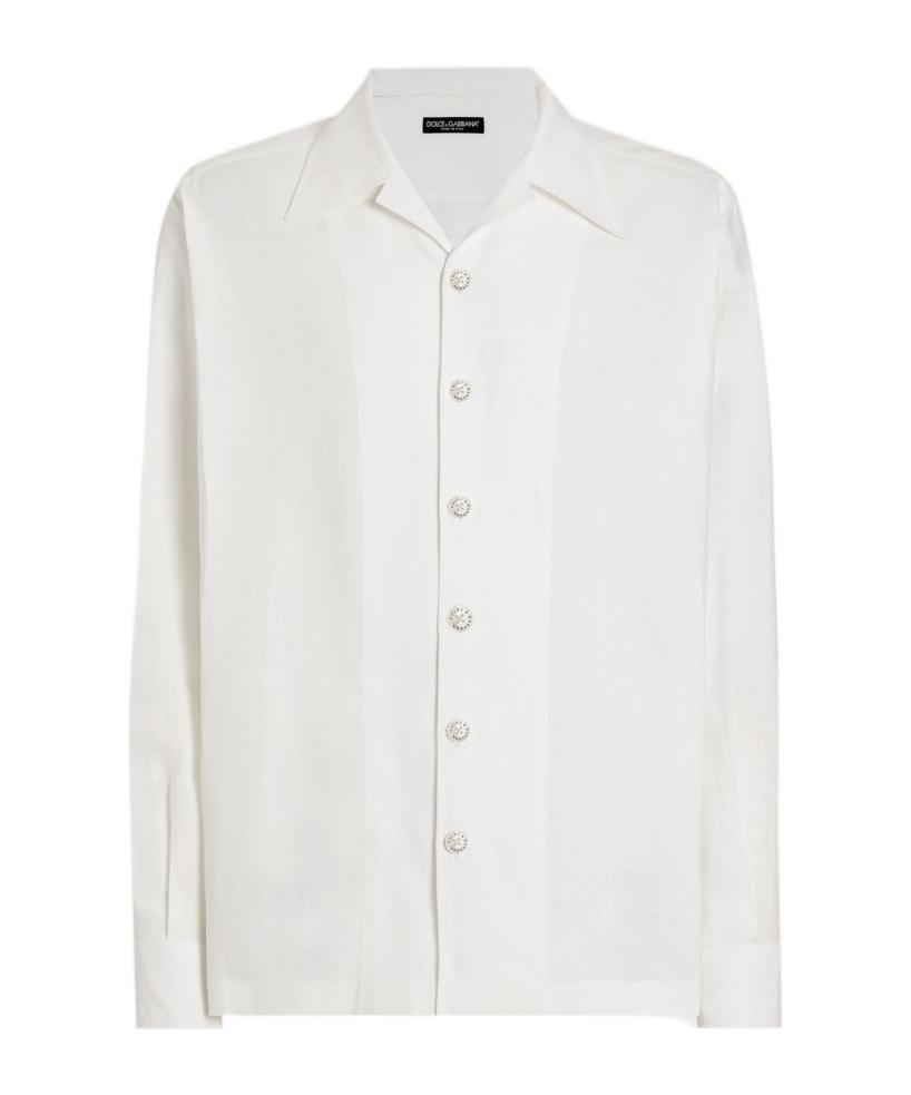 Dolce & Gabbana Linen Canvas Bowling Shirt In White