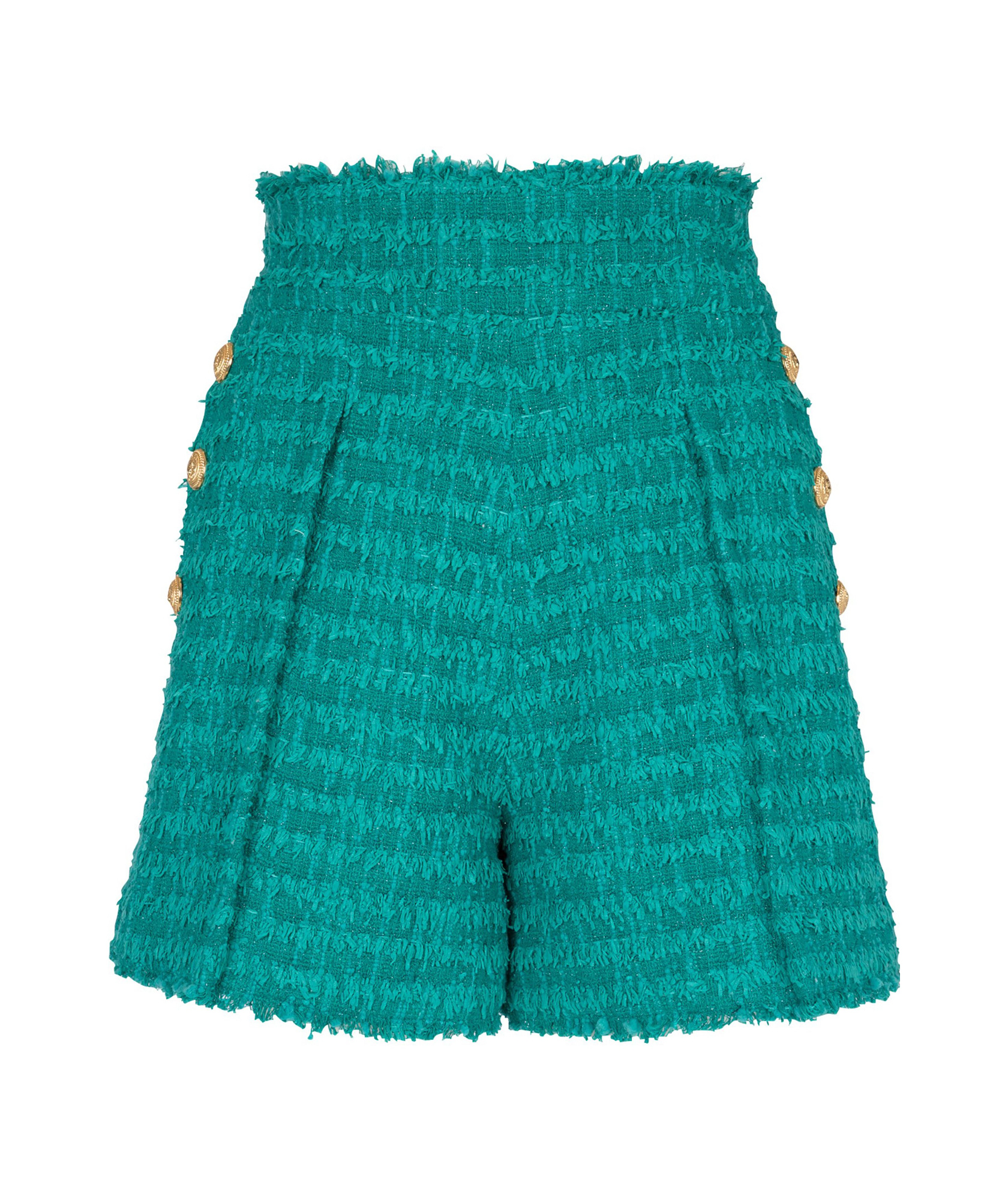 Shop Balmain Flared Tweed Shorts In Green
