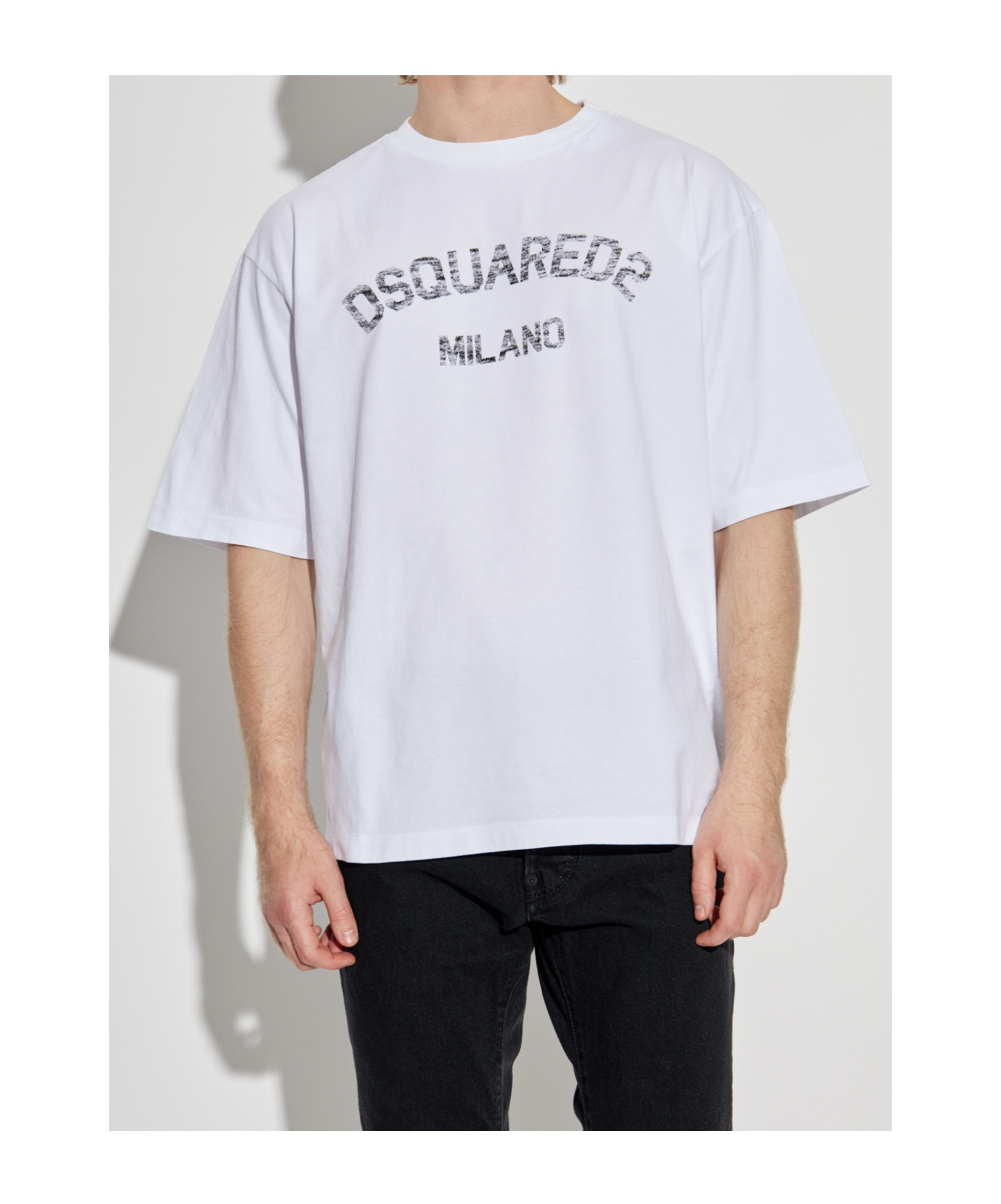 Dsquared2 Loose Fit White Cotton Jersey T-shirt With Vintage-effect Logo In White