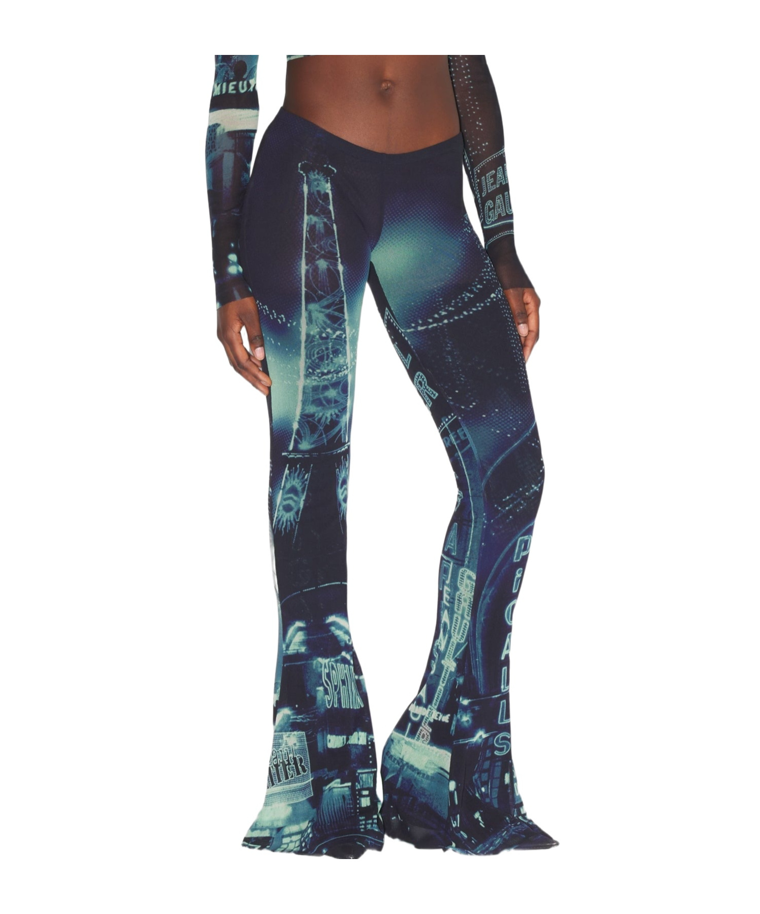 Jean Paul Gaultier Pigalle Mesh Flare Printed Trouser In Black