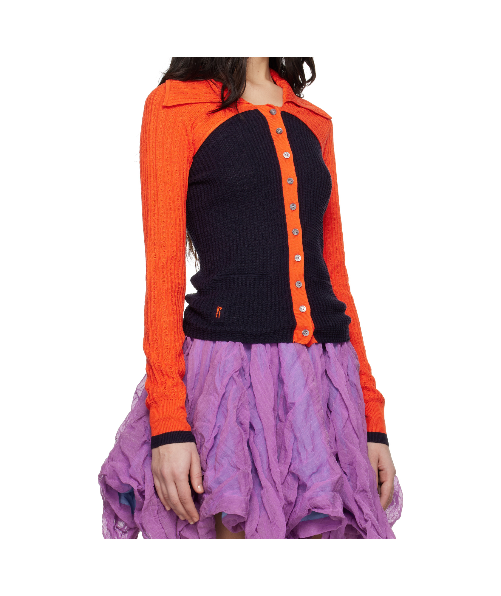 Kiko Kostadinov Rover Knit Cardigan In Navy Blue/orange