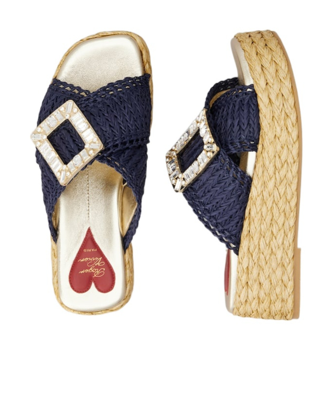 ROGER VIVIER WEDGE MULES IN RAFFIA