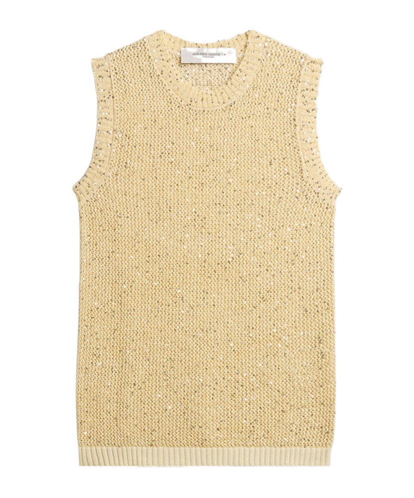 GOLDEN GOOSE MESH KNIT TOP WITH SEQUINS AND CONTRASTING DETAILS