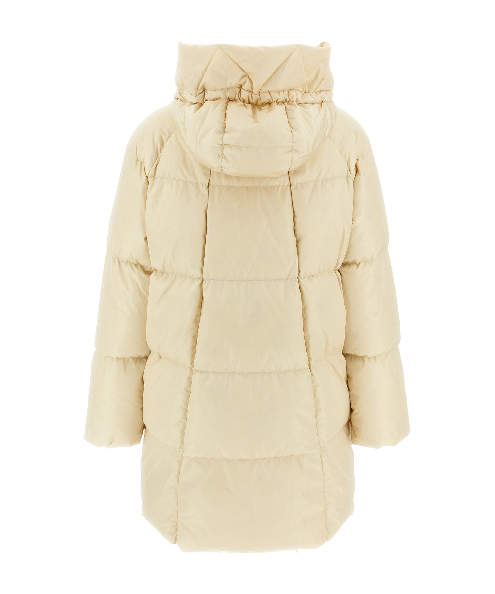 Weekend Max Mara Drawstring Hood Long Quilted Parka In Nude
