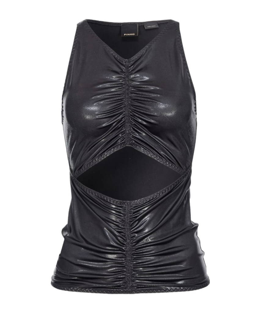 Pinko Cut-out Detail Lamé Top In Black